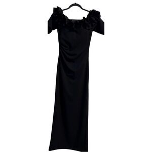 Xscape Black Ruffle Off-Shoulder Maxi Dress